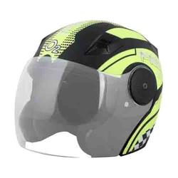 O2 Prox 2G Open Face Helmet With Scratch Resistant Clear Visor (Matt Black Decor P1 Yellow)